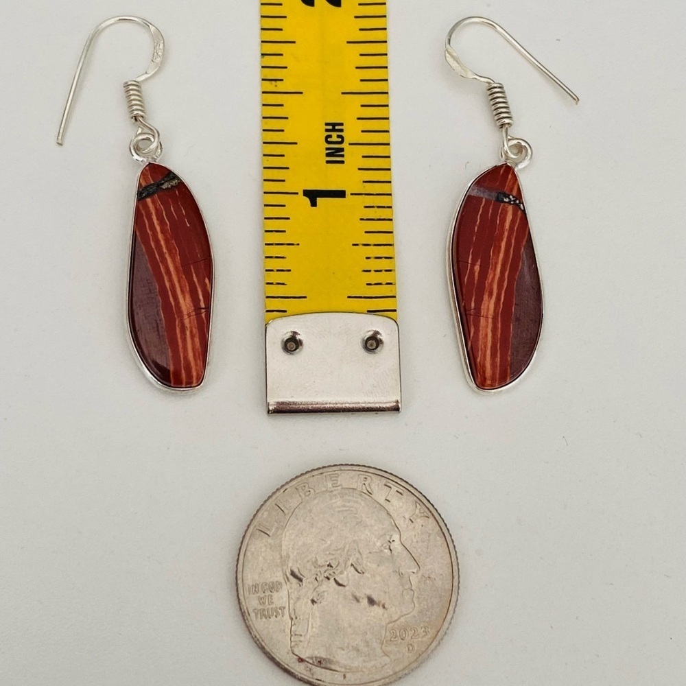 Handmade Unique Red Convoluted Jasper Flame 925 Sterling Silver Earrings - Picture 3 of 3